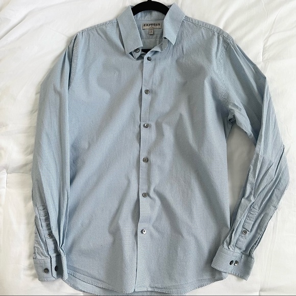 Blue Dress Shirt Size Large Polka Dot Express - Picture 1 of 3